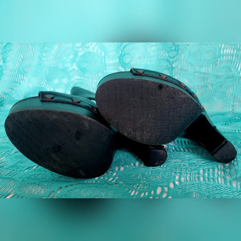 Calvin Klein “Terra” Leather Peep Toe Platforms - Picture 8 of 10